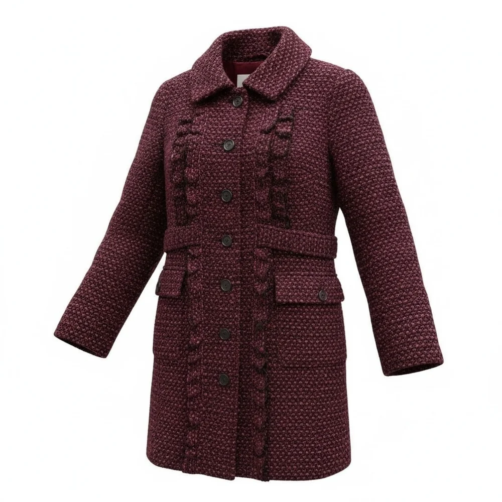 Sz 6 Wine Burgundy Beth Bowley Bouclé Coat - Picture 9 of 10